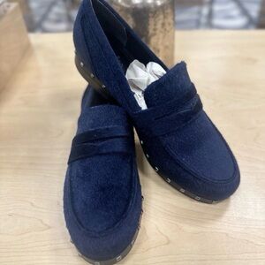 Charles By Charles David Navy Faux Pony Hair Penny Loafers Size 10
